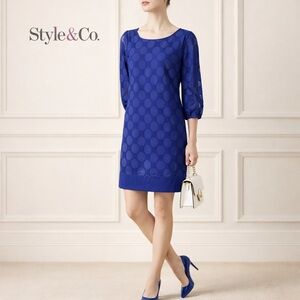 Style & Co. Blue Polka Dot Mini Dress | Sz M | Puff Sleeve